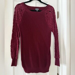 Market & Spruce Burgundy Lace Sleeve Sweater Women’s Medium